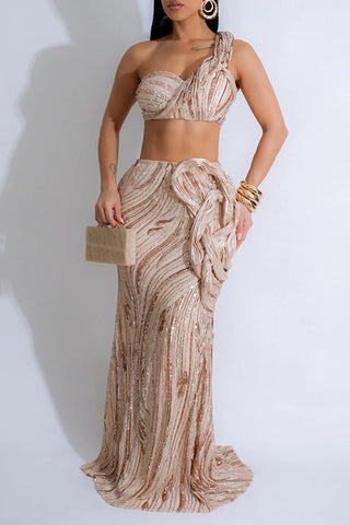 One-Shoulder Skirt Set with Flowing Silhouette