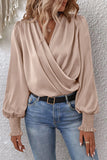 Draped V-Neck Blouse with Statement Sleeves