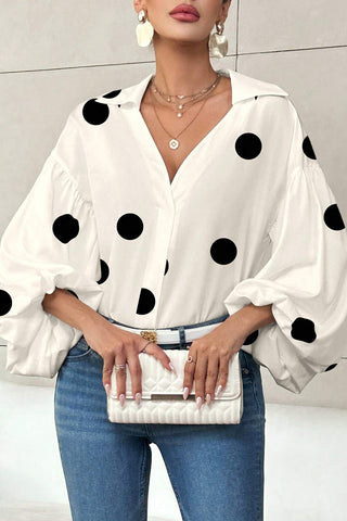 Polka Dot Blouse with Deep V-Neck