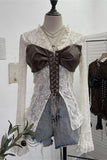 Lace and Faux Leather Corset Blouse