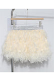 Feathered Mini Skirt with Glitter Waistband