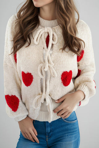 Heart Pattern Tie-Front Cardigan