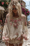 Floral Embellished Balloon Sleeve Blouse