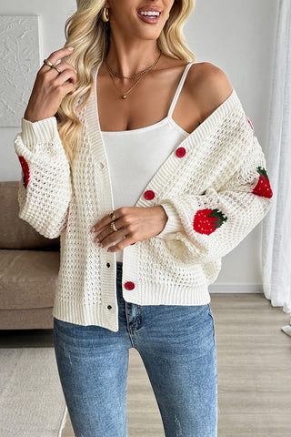 Strawberry-Pattern Knit Cardigan