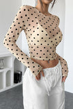 Polka Dot Mesh Long Sleeve Top