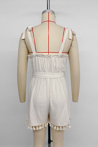 Tie-Strap Romper with Tassel Hem