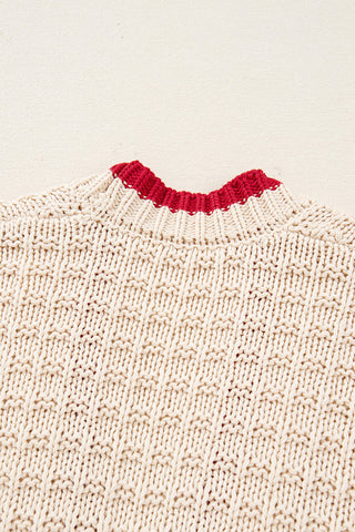 Open-Front Knit Cardigan with Patterned Trim