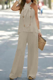 Halter Neck Top and Wide Leg Pants Set