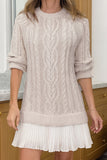 Cable Knit Casual Dress with Pleated Skirt