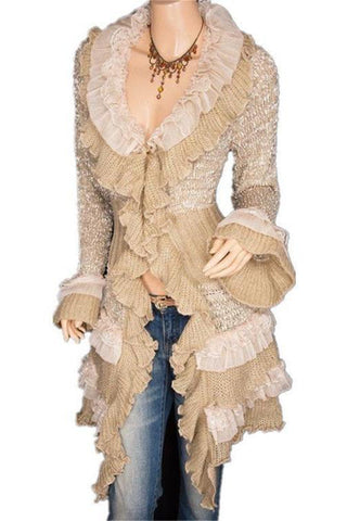 Ruffled Hem Cardigan with Flared Cuffs