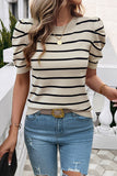 Striped Puff Sleeve Knit Top
