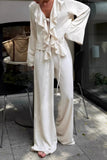 Ruffled Tie-Front Pants Set