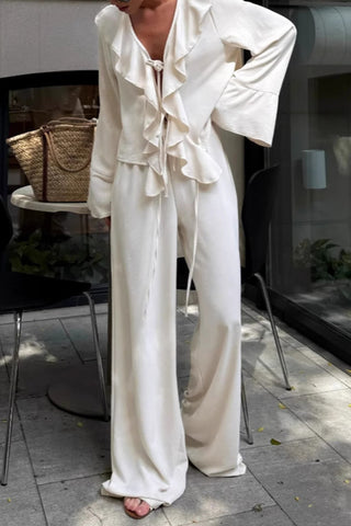 Ruffled Tie-Front Pants Set
