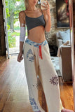 Graphic Print Wide-Leg Casual Pants