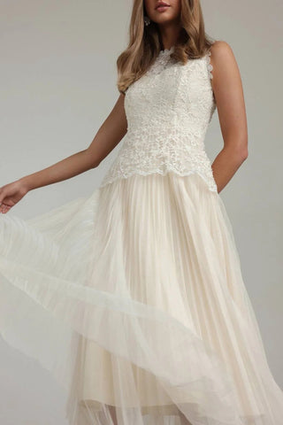 Sleeveless Lace Overlay Midi Dress