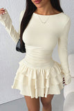 Long-Sleeve Ruffled Hem Casual Dress