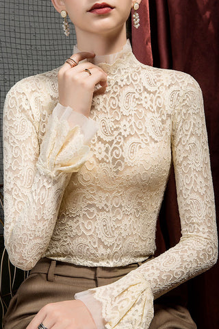 Elegant Lace Turtleneck Blouse