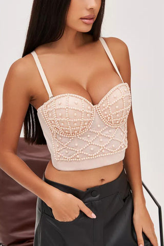 Pearl-Embellished Bustier Top