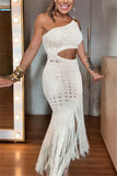 One-Shoulder Fringe Casual Dress