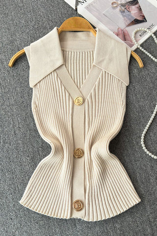 Button-Front Ribbed Top