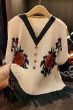 Button-Front Fringed T-Shirt