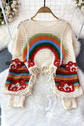 Rainbow Fringe Knit Sweater