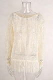 Off-Shoulder Mesh Fringe Cover-Up