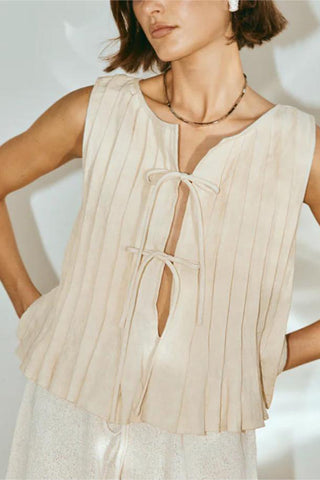 Tie-Front Pleated Tank Top