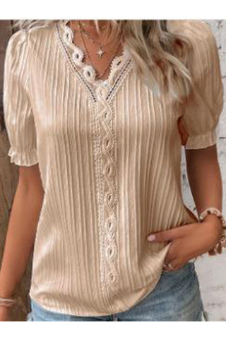 Lace-Trim Puff Sleeve T-Shirt