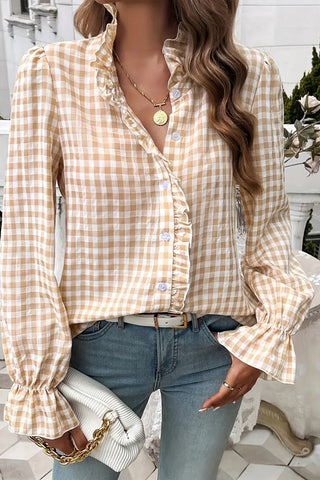 Ruffled Gingham Check Blouse