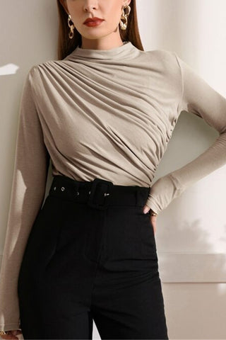 Elegant Ruched Long-Sleeve T-Shirt
