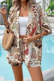 Patterned Kimono and Shorts Set