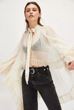 Tie-Neck Sheer Blouse with Ruffled Details