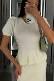 Short-Sleeve Peplum Sweater with Pearl Details