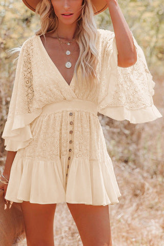 Lace Button-Front Casual Dress