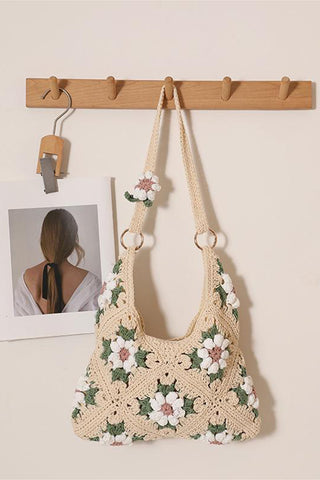 Floral Crochet Bag with Shoulder Strap