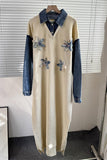 Floral Appliqué Denim Shirt Dress