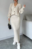 Button-Up Ribbed Skirt Set