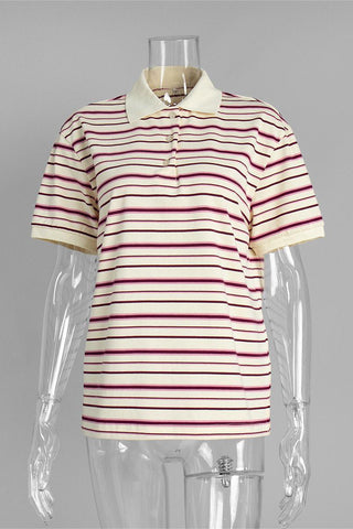 Striped Polo T-Shirt with Button Details