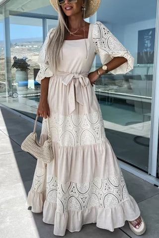 Off-Shoulder Lace Maxi Dress