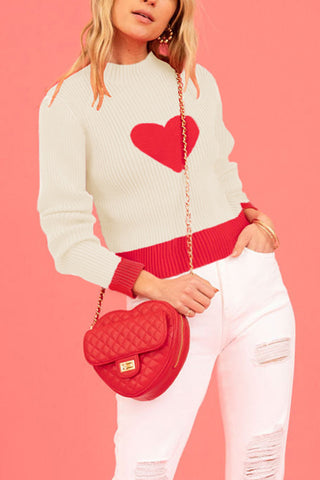 Heart-Detail Ribbed Sweater