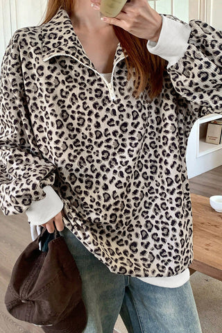 Animal Print Half-Zip Sweatshirt