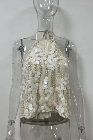 Halter Sequin Embellished Tank Top