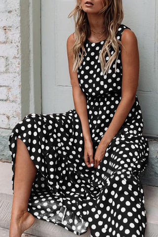 Sleeveless Polka Dot Midi Dress