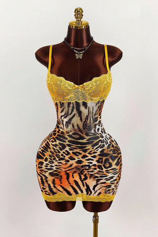 Leopard Print Lace Casual Dress