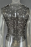 Pearl-Embellished Mesh Tank Top