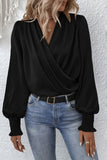 Draped V-Neck Blouse with Statement Sleeves