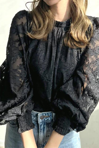 Elegant Lace Balloon Sleeve Blouse