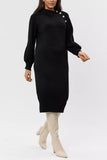 Tie-Waist Button Detail Sweater Dress