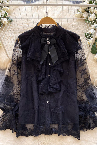Elegant Ruffled Blouse with Bow Accent